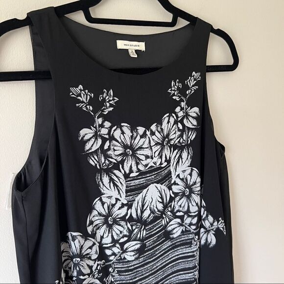 Max Studio Sleeveless Black/White  Floral Chiffon Flowy Dress Size Small - Picture 5 of 10